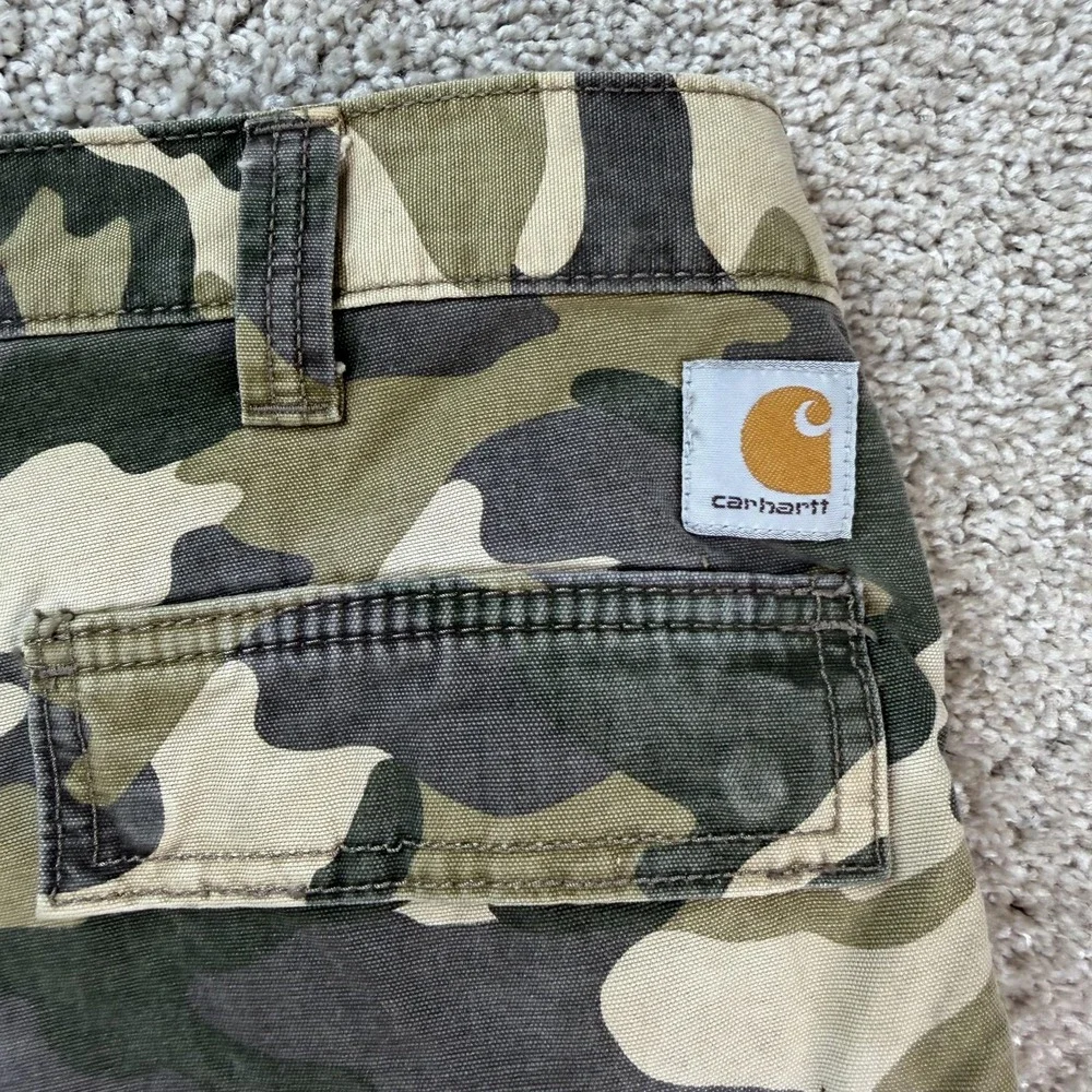 Carhartt Cargo Shorts Mens 42 Green Camo Cotton Canvas Relaxed Fit Workwear